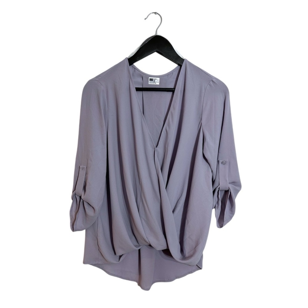 Interstyle “Amethyst” Dusty Lilac Wrap Blouse Soft Drape Roll Sleeve Size Small